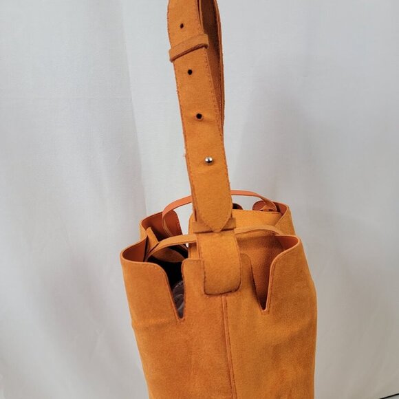 Laila by Geir Ness Burnt Orange Faux Suede Bucket Bag – Nordic Minimalist Style - Picture 3 of 10